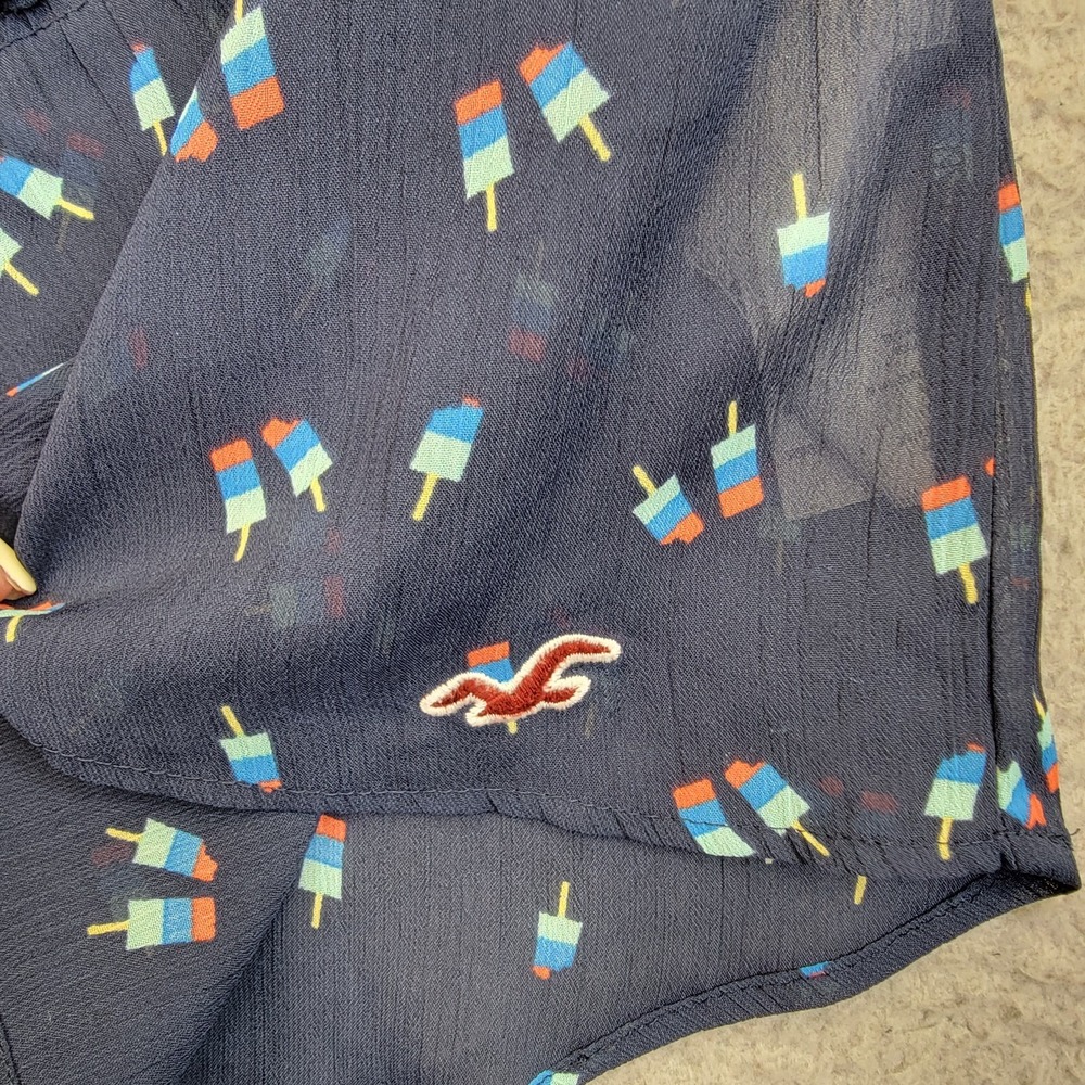 Y2K Hollister Cami Tank‎ Top Women's L Blue Sheer babydoll Novelty Print Shirt - Picture 9 of 14